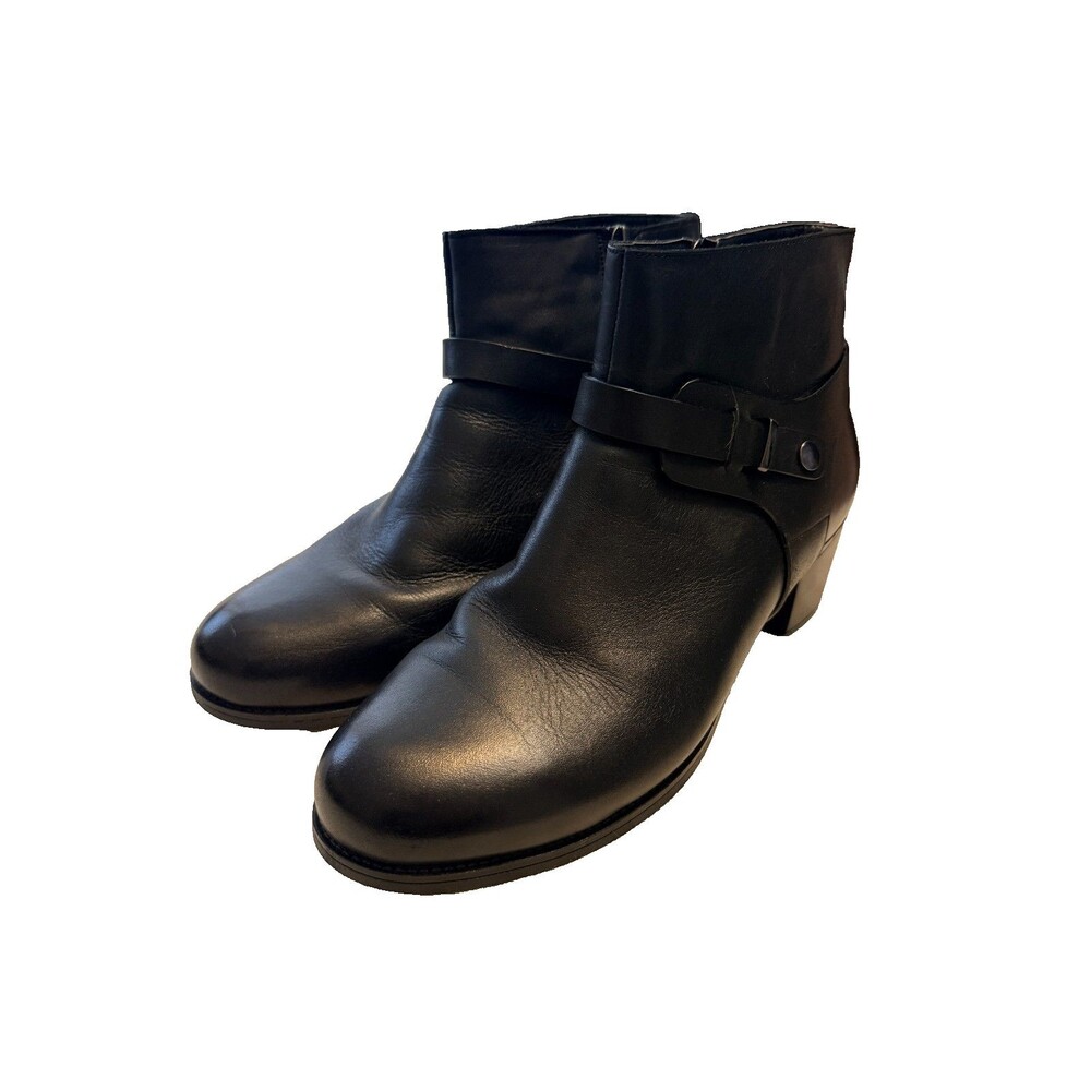 Propet Womens Black Leather Ankle Boots Size 10 2E Wide Block Heel Buckle Propét